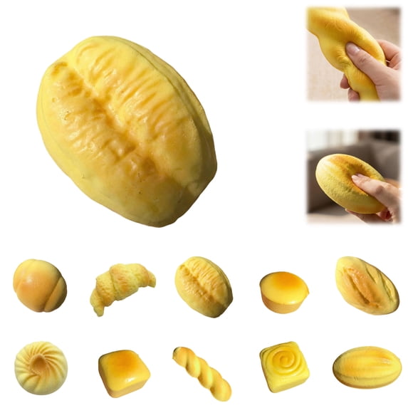 Sticky Bread Slow Rising Squishy, Super Soft Stress Balls Squishy Toys, Bread Shape Squeeze Toys, Yellow Bread Food Squishies for Stress Relief (C)