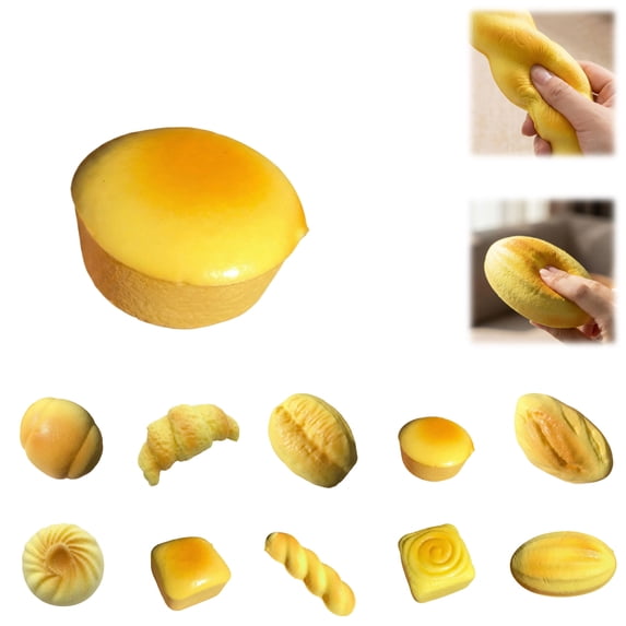 Sticky Bread Slow Rising Squishy, Super Soft Stress Balls Squishy Toys, Bread Shape Squeeze Toys, Yellow Bread Food Squishies for Stress Relief (E)