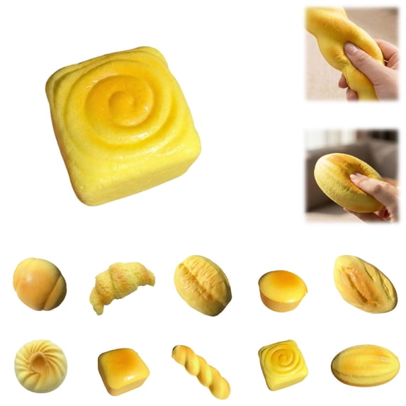 Sticky Bread Slow Rising Squishy, Super Soft Stress Balls Squishy Toys, Bread Shape Squeeze Toys, Yellow Bread Food Squishies for Stress Relief (F)