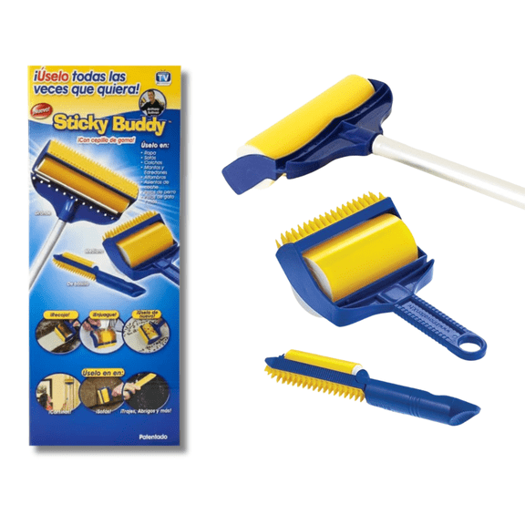 Sticky Buddy 3-Piece Reusable Lint Roller Set - Pet Hair Remover, Washable Silicone Cleaner for Clothes, Furniture, Carpet, Couch