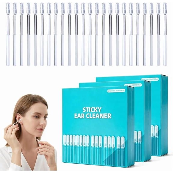 Sticky Ear Cleaning Stick, 24 Pcs Reusable Adhesive Ear Cleaner Swabs with Soft Silicone Tips for Outer Ear Care