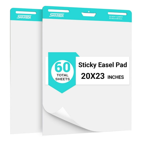 Sticky Easel Pad,20 in x 23 in,Flip Chart Paper,Sticky Chart Paper for Teachers,Self-Stick Easel Paper,Super Sticky & Bleed-Resistant, 30 Sheets/Pad, 2 Pads