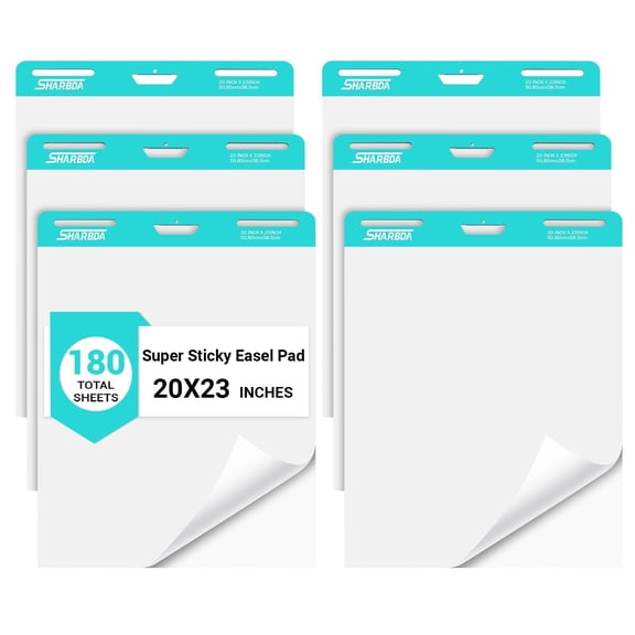Sticky Easel Pad,20 in x 23 in,Flip Chart Paper,Sticky Chart Paper for Teachers,Self-Stick Easel Paper,Super Sticky & Bleed-Resistant, 30 Sheets/Pad, 6 Pads