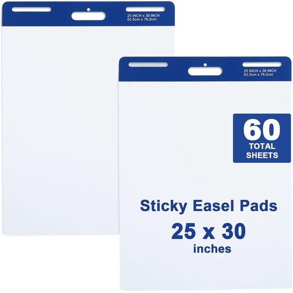 Sticky Easel Pad, 25 x 30 Inches Flip Chart Paper for Teachers, Large Self Stick Easel Paper, 30 Sheets/Pad, 2 Pads/Pack
