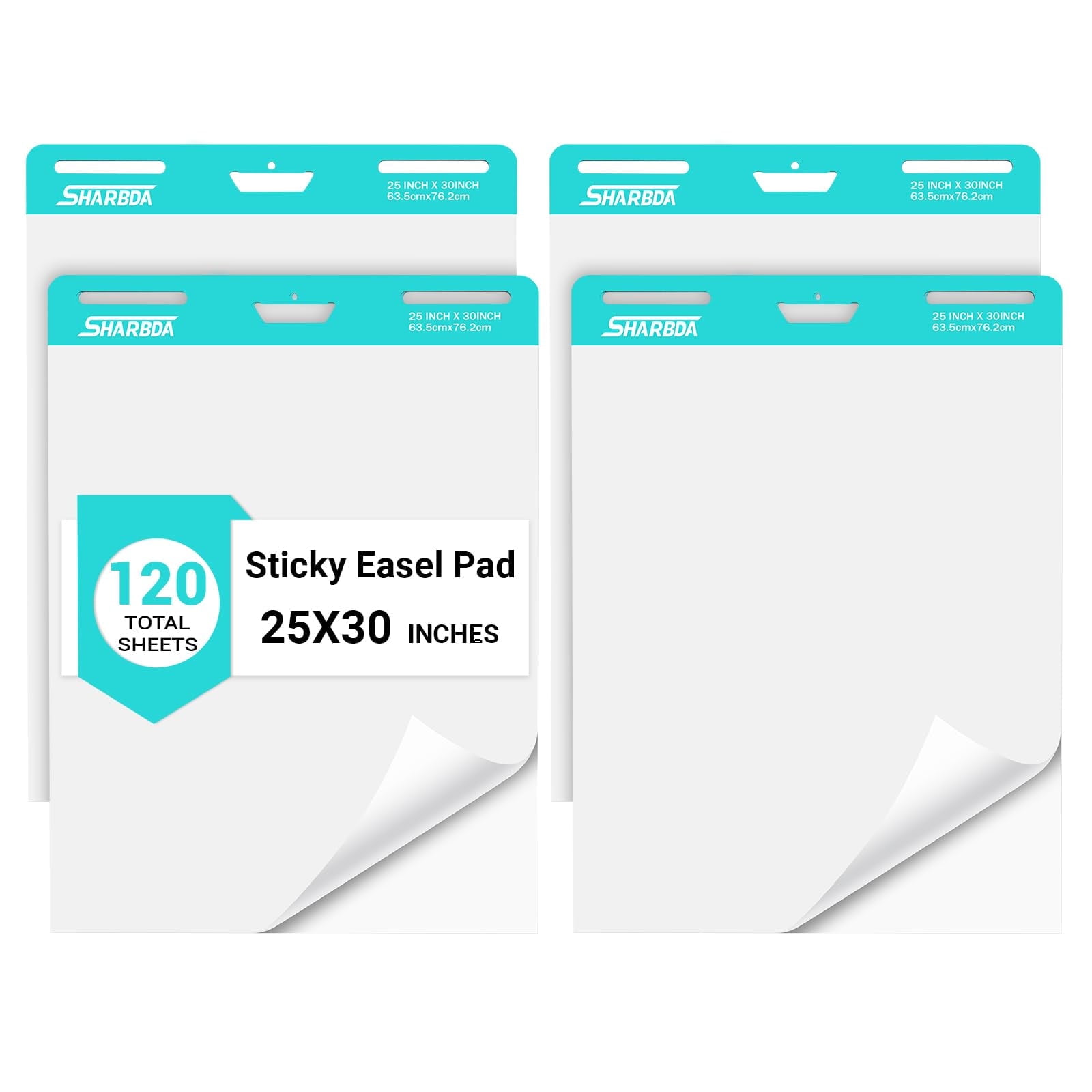 Sticky Easel Pad, 25 in x 30 in,Flip Chart Paper,Sticky Chart Paper for Teachers, Large Self-Stick Easel Paper,Super Sticky & Bleed-Resistant,30 Sheets/Pad,4 Pads