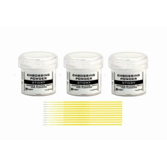 Sticky Embossing Powder Bundle - 3 Jars of .75 fl oz Ranger Sticky Embossing Powder EPJ35275 with Trebbies Detail Sticks