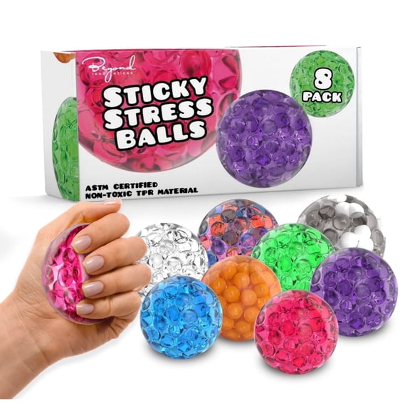 Sticky Fidget Balls - Pack of 8 Squishy Sensory Toys - TPR Material - Anxiety Relief for Adults