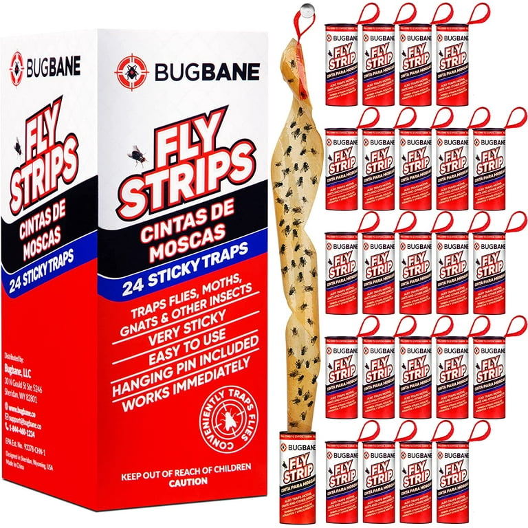 10 Fly Strips Indoor Sticky Hanging with Pins. Fly Trap Fly Paper