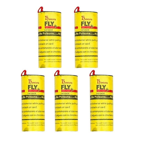 Sticky Fly Strips Catcher Ribbon Paper Strip, 5 Packs Each Measuring 5X68Cm Spread Size, Super Thick Glue Waterproof Paper, Effective Fly Catching Long Lasting For Up To 3