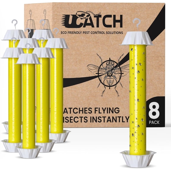 Sticky Fly Trap Indoor & Outdoor Pack of 8 | Hanging Fly Stick for Gnats, Flies, Wasps, Mosquitoes & Other Flying Bugs | Fly Trap Sticky | Fly Catcher Indoor | Flying Insect Trap Rolls |