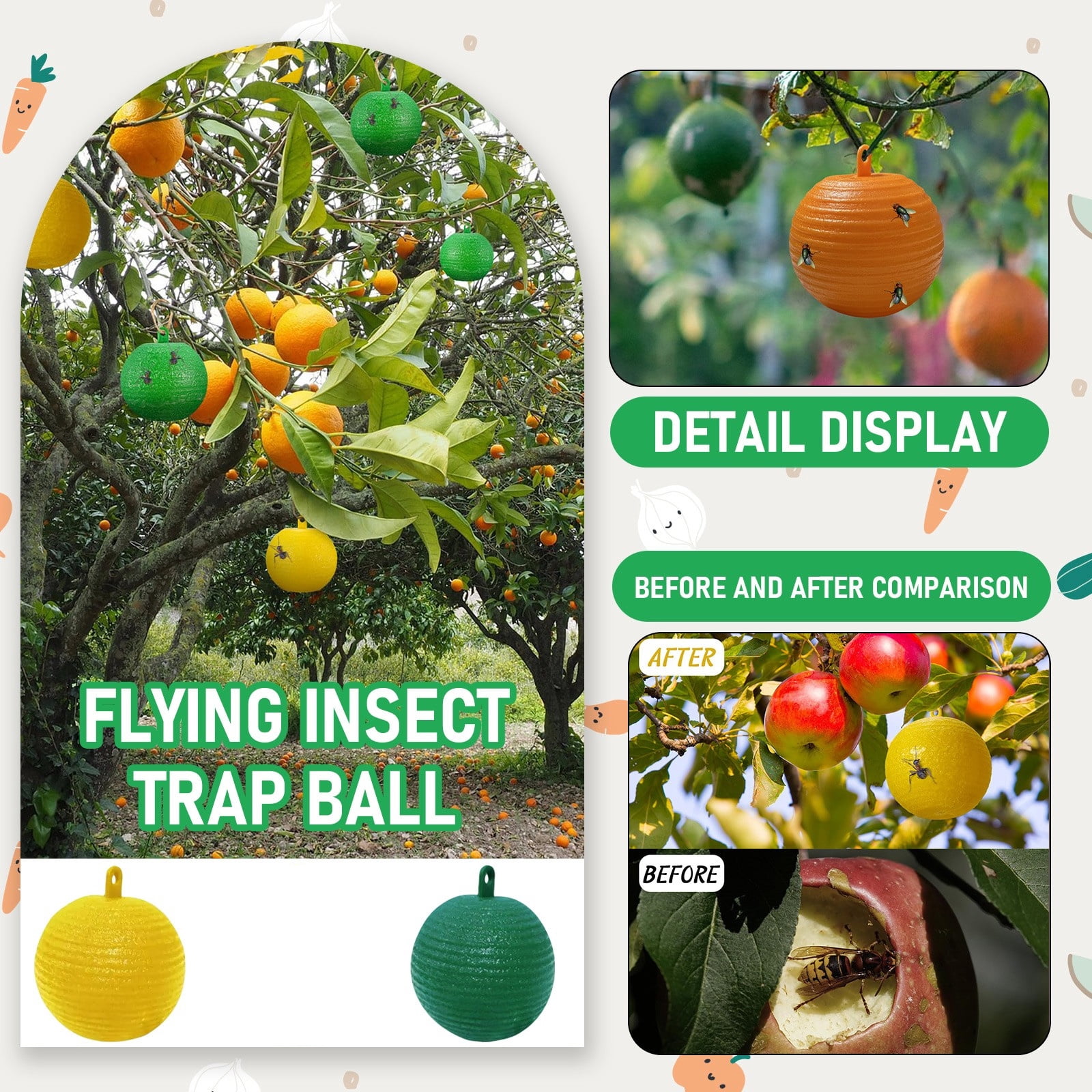 Gnot Insect Sticky Insect Trap Ball, Fruit Fly Trap Balls for Indoor Outdoor 6pc ...