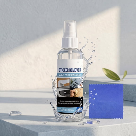 Sticky Label Remover, Adhesive Cleaner, Adhesive Residue Remover, Sticky Residue Cleaner, 100Ml Sticker Removal Solution with Included Microfiber Cloth, Safely Works on Glass,
