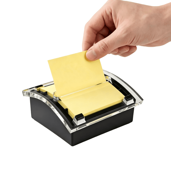 Sticky Note Dispenser with Pop-Up Notes – Black Base Clear Top, Includes 50 Sheets of 3 in x 3 in Pop-Up Notes, Desktop Note Holder for Classroom or Office