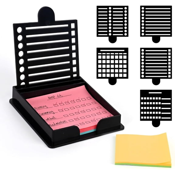 Sticky Note Holder Compatible with Post It Notes, 3x3 Stencil Dispenser Template, Memo Pad Orizer Five Line Box Drawing Template for Home and Office