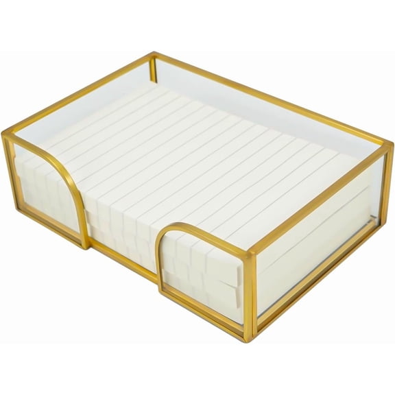 Sticky Note Holder Glass Post It Note Dispenser, 4 x 6 Inch Gold Sticky Note Dispenser, Stylish Post It Holder for Desk Home Office Decor