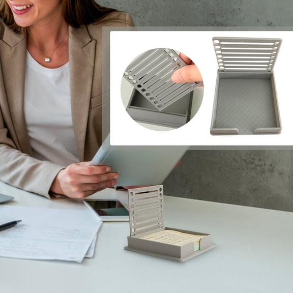 Sticky Note Holder with Stencil, 3x3" Memo Pad Dispenser for Desk Organization, Grey Plastic Notepad Stand with Drawing Template for Journaling & Office Supplies