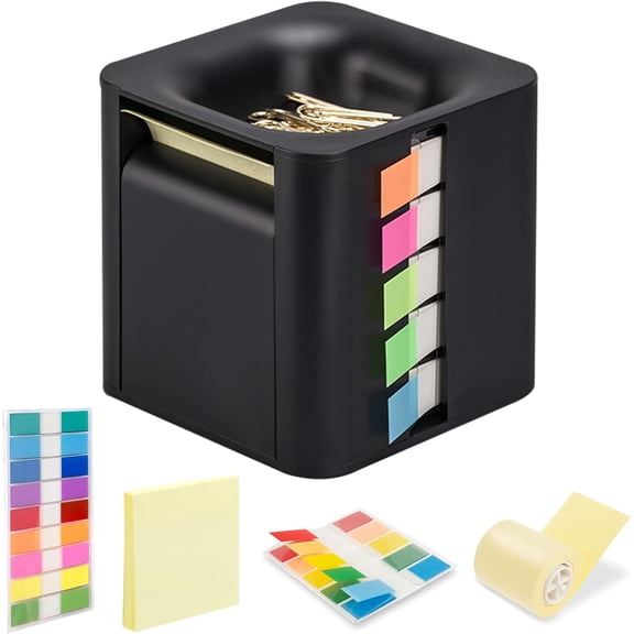 Sticky Note Holder and Dispenser with Magnetic Paper Clip Holder, Pop-Up Note and Annotation Labels,Full Adhesive Note Roll Desktop Organizer.