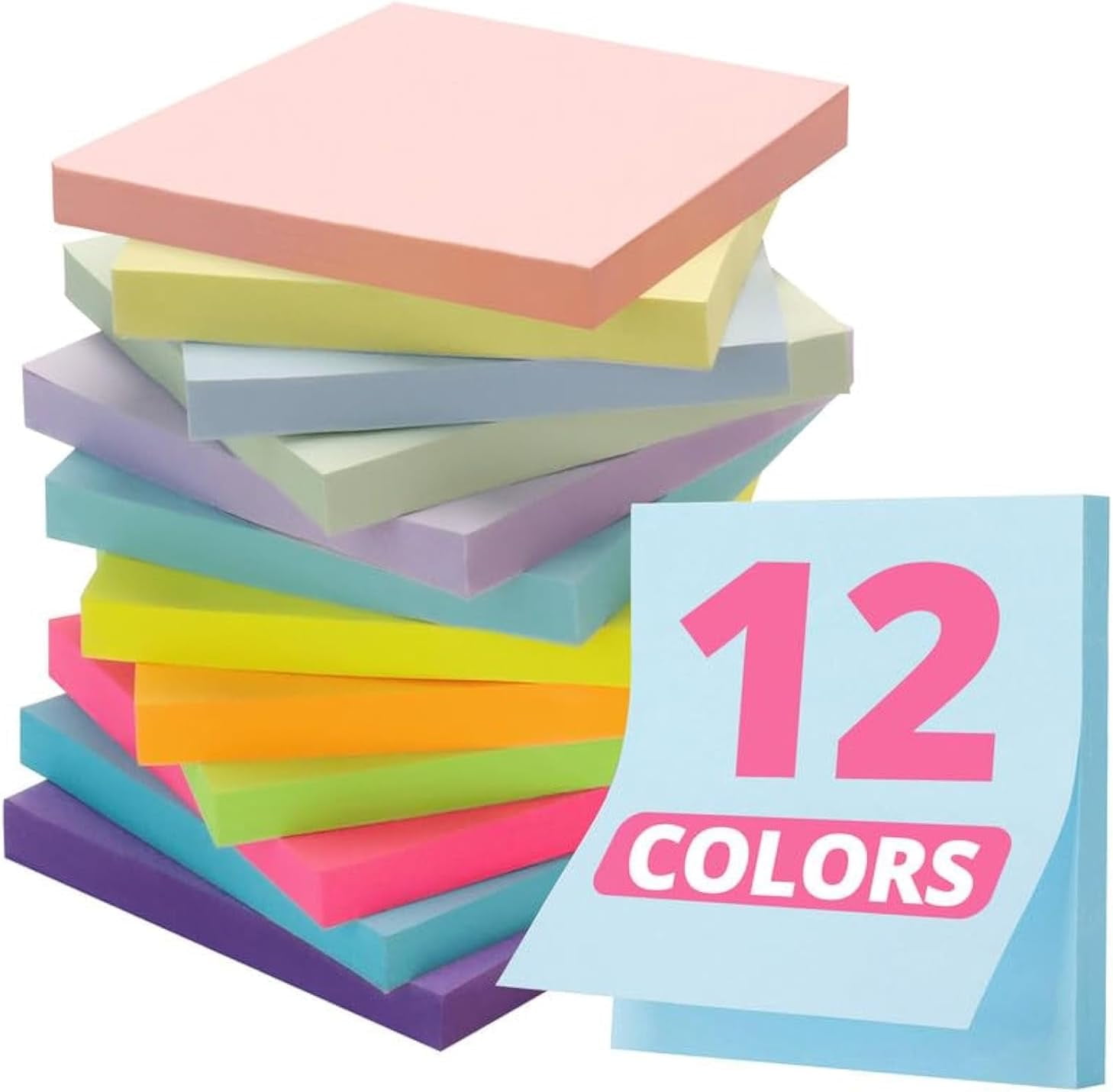 Sticky Notes, 12 Pads, 3x3 inches, Soft Pastel Self-Stick Note Perfect ...