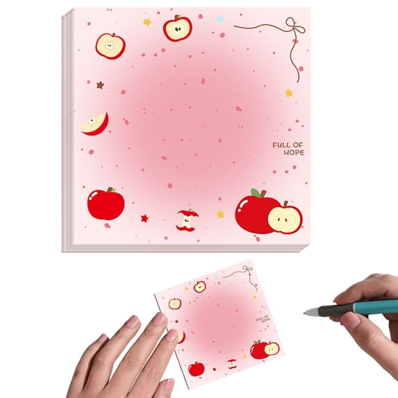 Sticky Notes 3.15×3.15 Inch Pink Apple Design Self Adhesive Memo Pads - Cute Decorative Note Pads for Home Office Organization, Refrigerator Messages, Planner Stickers & Daily Reminder Notes