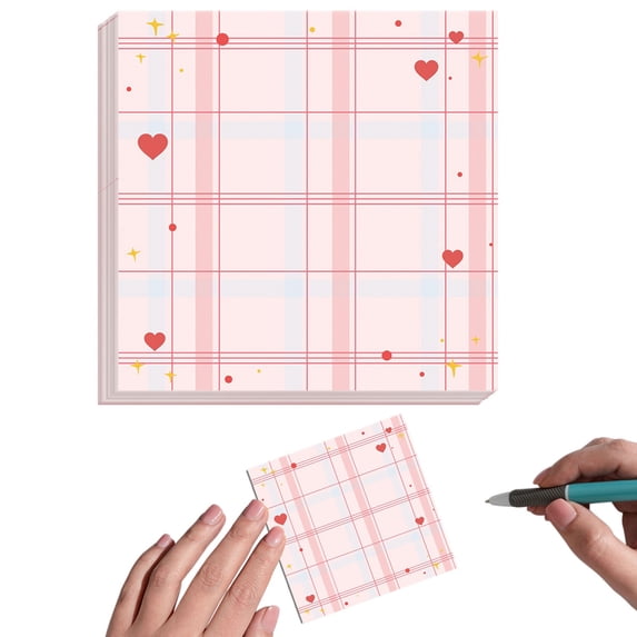 Sticky Notes 3.15×3.15 Inch Pink Plaid Heart Self Adhesive Memo Pads - Cute Decorative Note Pads for Home Office Organization, Refrigerator Messages, Planner Stickers & Daily Reminder Notes