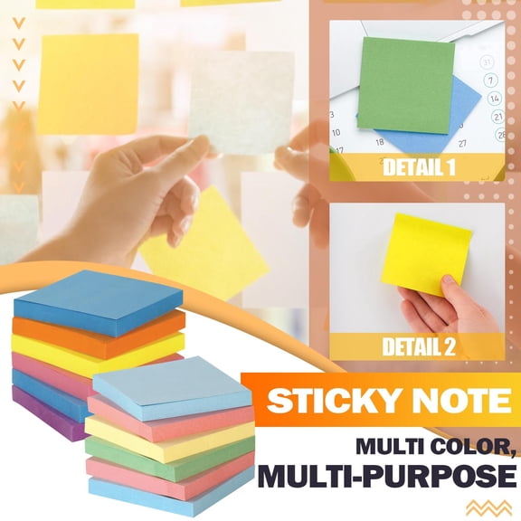 Sticky Notes 3.3 Inch 12 Pads 100 Sheets Per Pad Post It Notes for Office Supplies Planners Note Pads, A