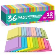 Sticky Notes 36 Pads 3 x 3 Inch 12 Colors 50 Sheets Per Pad