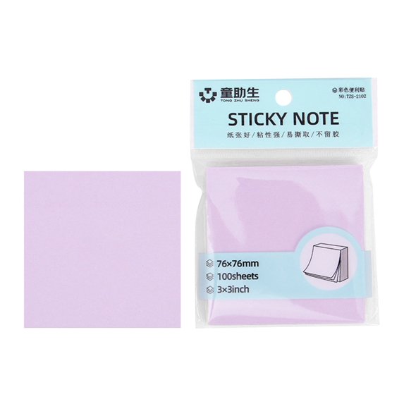Sticky Notes 3x3 inch, Self-Stick Light Colors Sticky Note, Pastel Colors Self-Stick Pads, 100 Sheets Recyclable Sticky Notes Easy to Post for Office, Home, Study & Organization, Purple