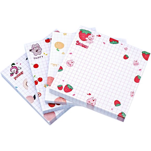 Sticky Notes 4 Pads X 80 Sheets Pad Self Stick Note Pads & 4 Unique Cute Patterns, Fruits Design