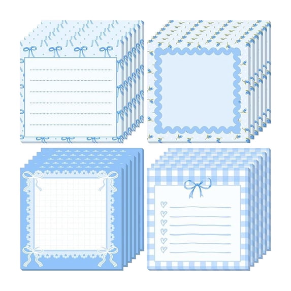 Sticky Notes, 4Pc Cute Pastel Coquette Memo Pads, Assorted Multi-Design Self-Adhesive Lined & Grid Note Pads, Decorative Stationery for Journaling, List Making, Office, Daily Planning, Reminders