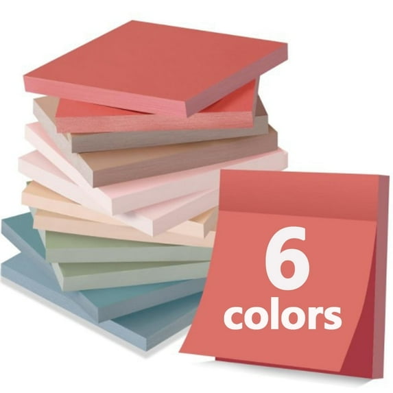 Sticky Notes, 6 Pads, 3x3 inch, Vintage Colors Self-Stick Pads Sticky Note, Easy to Post for Home, Office, Notebook