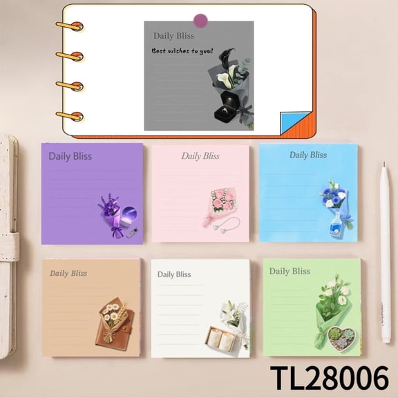 Sticky Notes: Adorable Love - Themed Flower Designs (3.54×3.54 inches) 100-pack with105 Emoticon Stickers, Residue-free, Strong Adhesive for All Your Note-Taking Needs, Suitable for Various Surfaces
