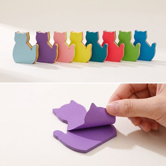 Sticky Notes, Cat Sticky Notes, Colorful Sticky Notes, Cute Sticky Notes, 1 Pack 8-Sheet Cat Shaped Pads 3X2.5X0.5 In, Non-Tear Removable Pages for Quick Reminders