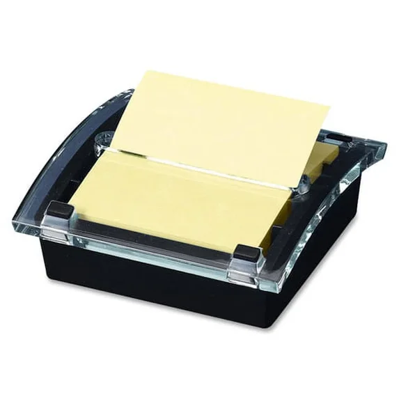 Sticky Notes Clear Top Pop-up Note Dispenser, 3 x 3 Super Sticky Yellow Notes, Black