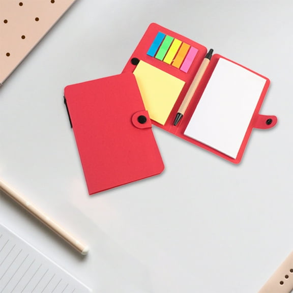 Sticky Notes, Gaqring Button Design Self-Stick Memo Pad With Pen, 5 Colors Reusable Adhesive Notepad For Office Planner Journal, Red