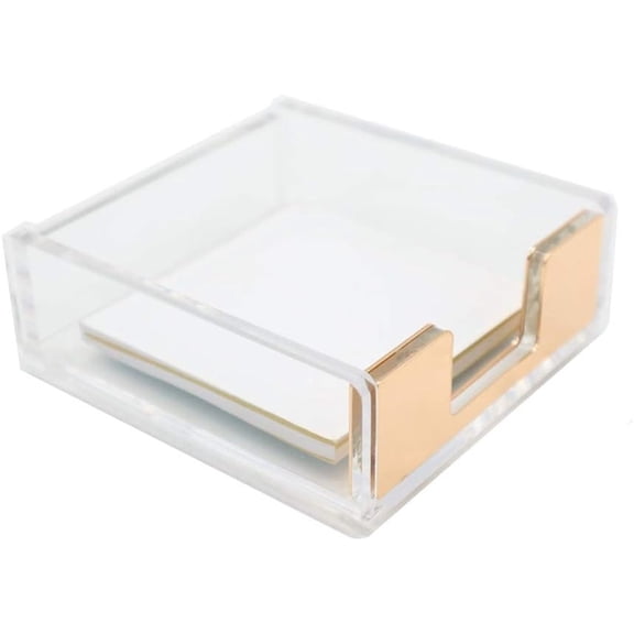 Sticky Notes Holder Post it Note Dispenser Clear Acrylic Memo Note Cube Holders for Gold Office Desk Accessories Gold