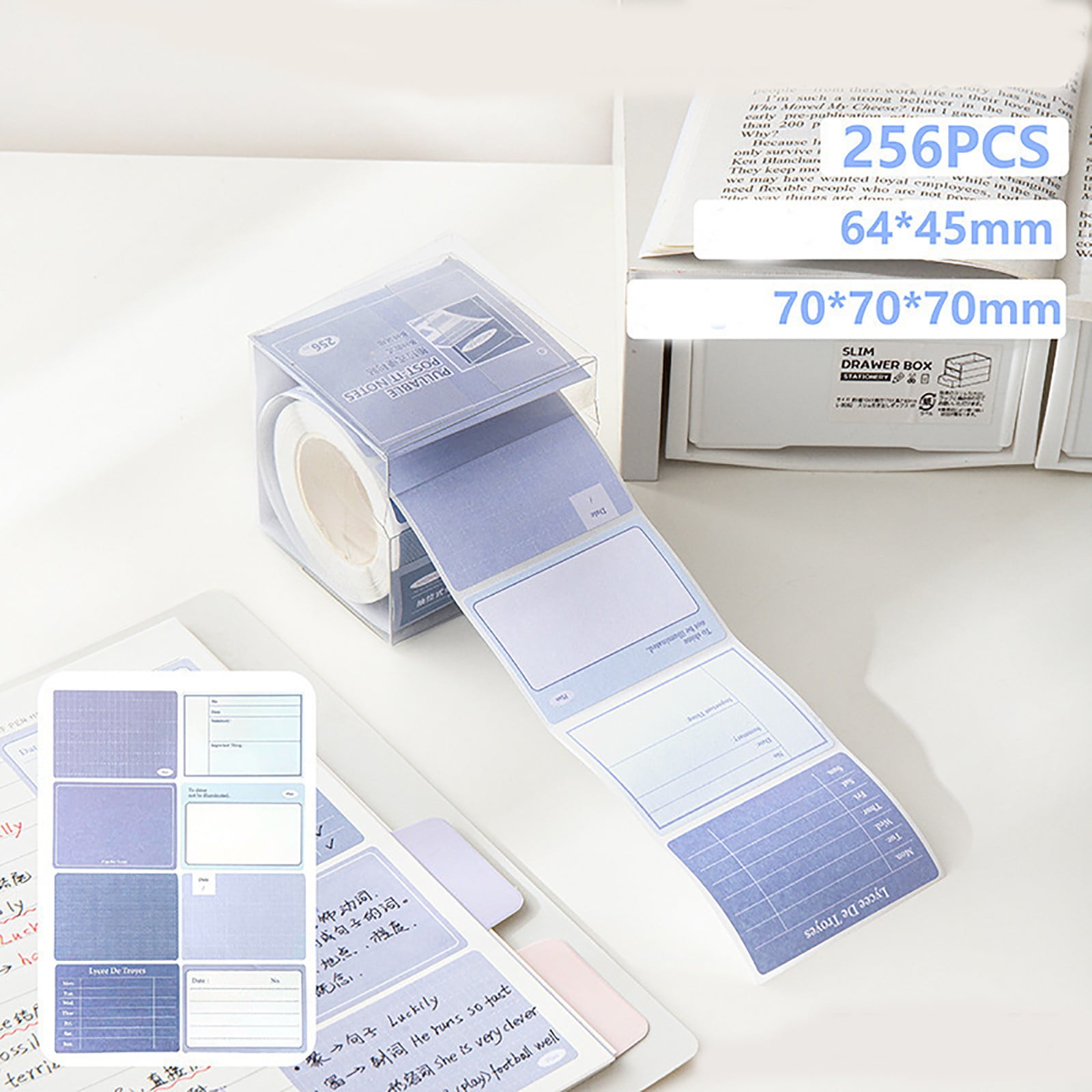 Sticky Notes Paper Roll Tape Pull Out Labels Stickers Boxes Drawing