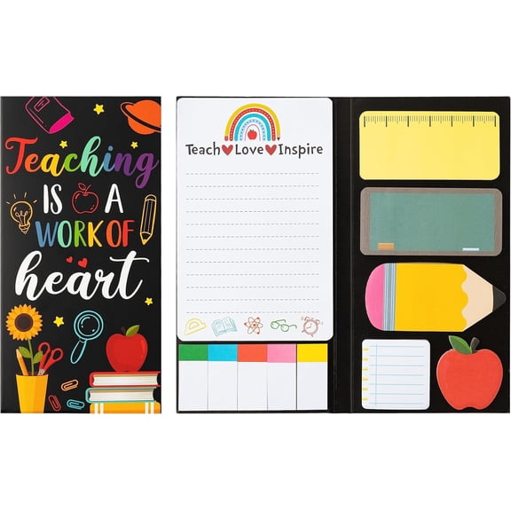 Sticky Notes Set 250 Sheets Pencil & Apple Shaped Self-Stick Memo Pads, Teacher Appreciation Gift & Office Supplies(RL Black 1 Set)
