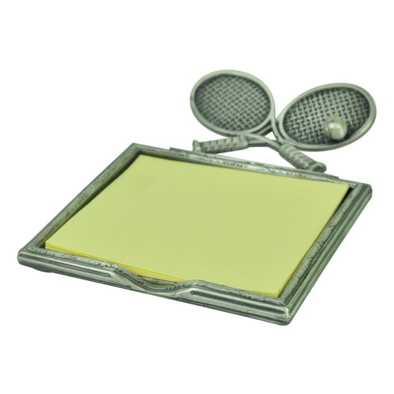 Sticky Post Notes Holder 2 Crossed Tennis Rackets Metal Pewter Desk Home Décor