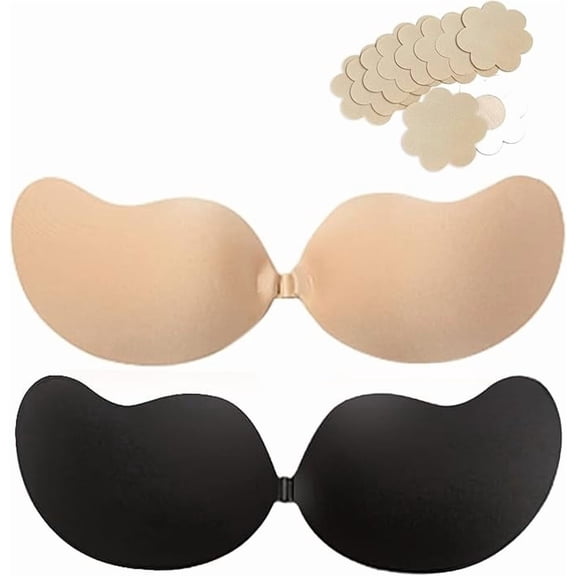Sticky Push up Bras for Women & 5 Pairs Nipple Covers Reusable Silicone Adhesive Strapless Stick on Backless