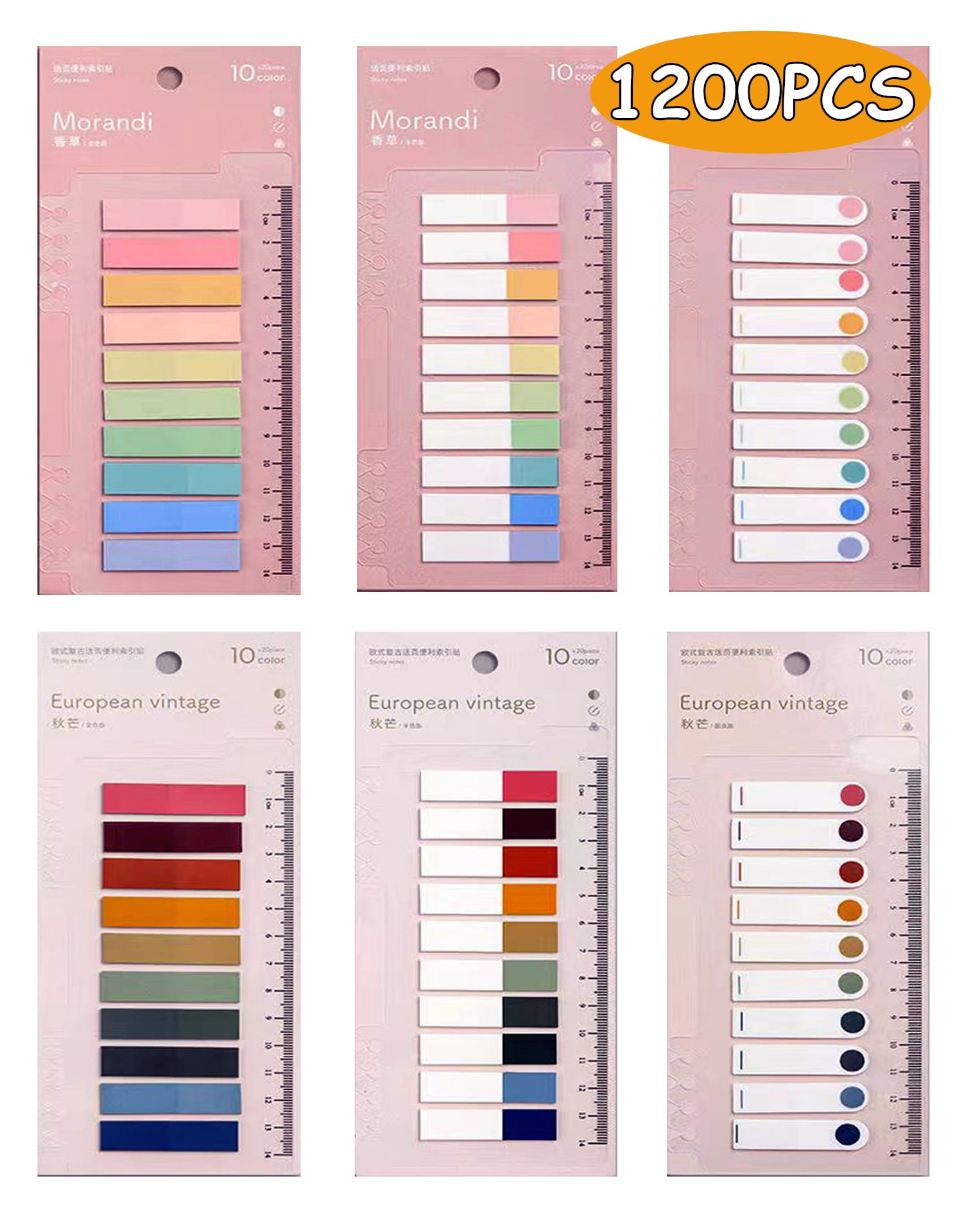 2 Packs Vintage Color Sticky Notes Memo Pad Flag Index Tabs