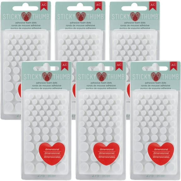 Sticky Thumb Dimensional Adhesive Foam White Dots-Assorted Sizes, Multipack Of 6