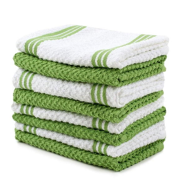Sticky Toffee, 8 Pack, Cotton Terry Kitchen Dishcloth, Green