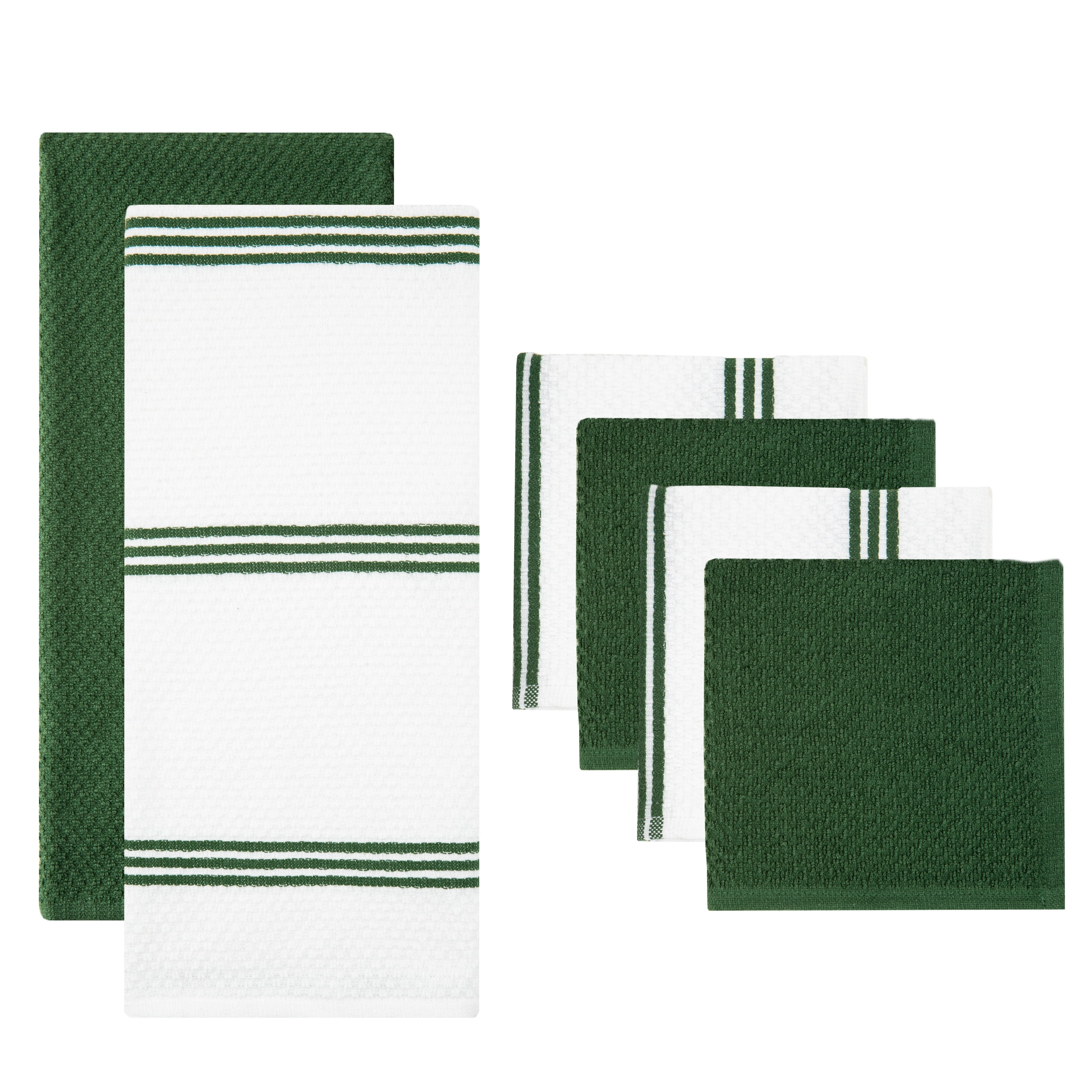 Textured Dark Green Kitchen Dish Towels 100% Cotton Cloth Soft Cleaning  Drying Absorbent Terry Ribbed Loop: Set of 3 Multipurpose for Everyday Use
