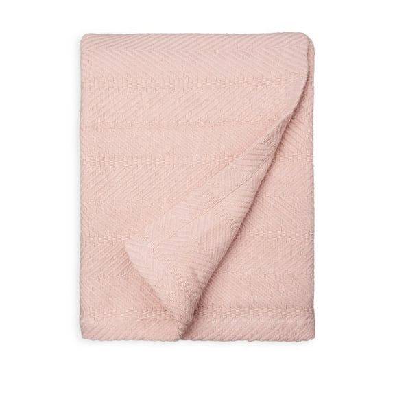 Sticky Toffee Cotton Throw Blanket for Couch, 60x50 in, Woven Warm and Soft Lightweight Blush Pink Throw, Herringbone Weave Boho Farmhouse