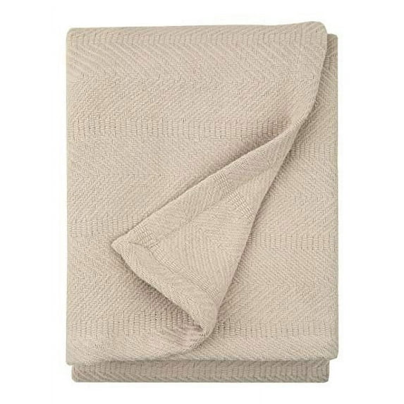 Sticky Toffee Lightweight 100% Cotton Throw Blanket, 50x60 in, Warm, Soft, Herringbone Weave, Boho Farmhouse Style