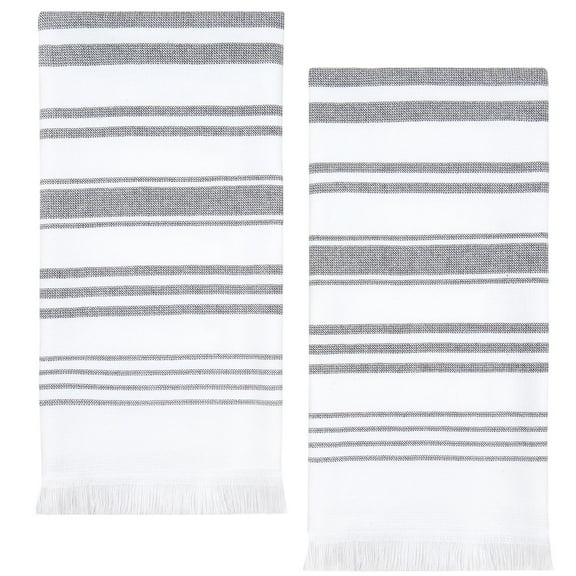 Sticky Toffee 100% OEKO-TEX Cotton Bath Towels, 28x16 in, Set of 2, Turkish White and Gray Striped