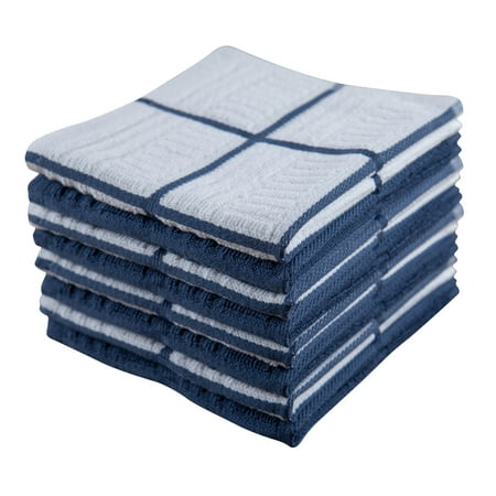 Sticky Toffee Large Oeko-Tex Cotton Dishcloths, Terry Clothes, 100% Cotton, Set of 8, Dark Blue