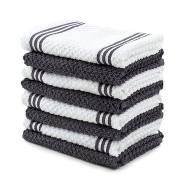 Sticky Toffee Kitchen Dishcloths Towels 100% Cotton, Set of 8, Gray and White Dish Cloth Towels, 12 in x 12 in
