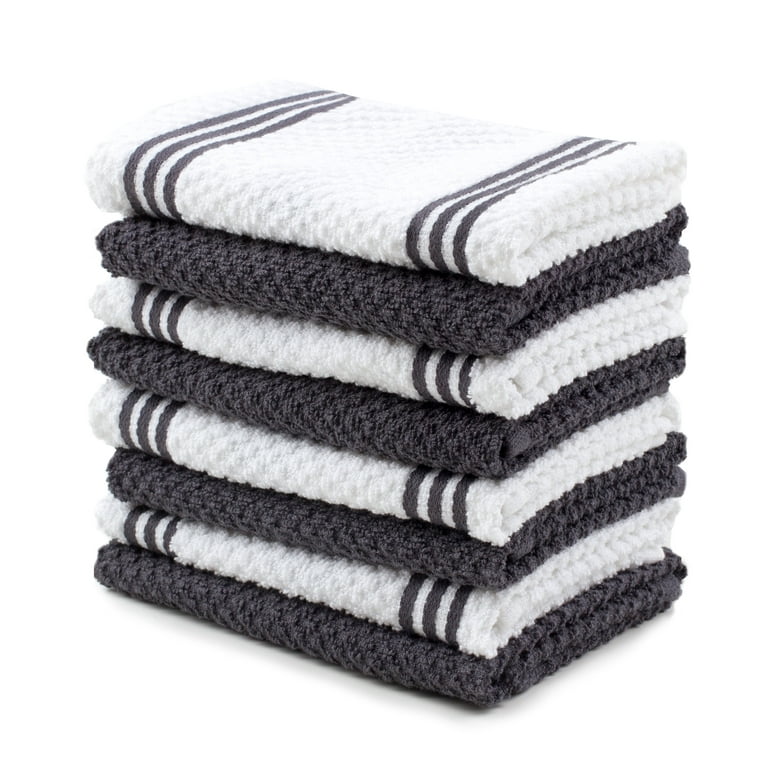 Sticky Toffee Cotton Terry Kitchen Dishcloth Gray 8 Pack 12 in x 12 in