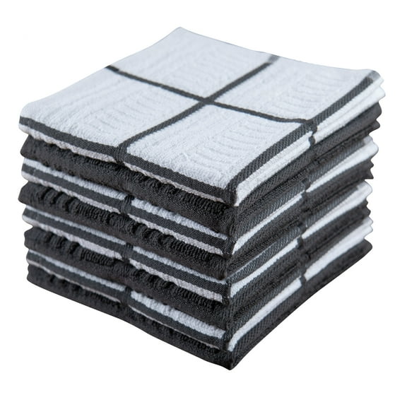 Sticky Toffee Kitchen Dishcloths Towels 100% Cotton, Set of 8, Gray and White Dish Cloth Towels, 12 in x 12 in